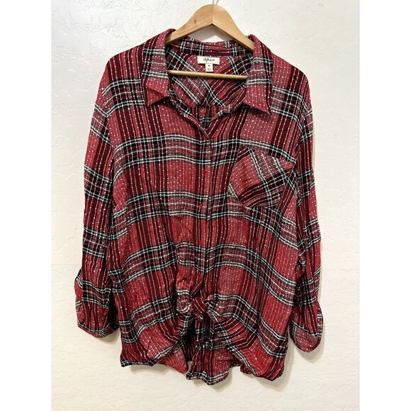 Style & Co. Womans Button Up Size 2X Sparkle Rodeo Western Ranch Cowboy Roll Tab - Picture 1 of 15
